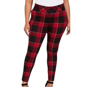 Torrid Red/Black Tartan Plaid Ponte Knit Pull On Pixie Pants Legging Skinny 2R